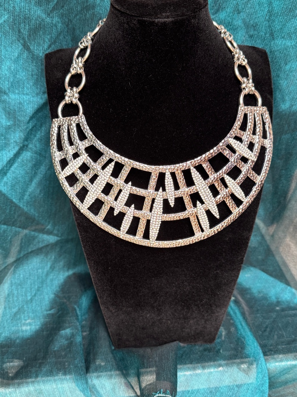 R.J. Graziano Silver Pave Openwork Statement Necklace